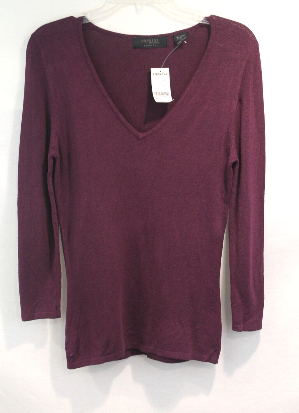 Express Lightweight Knit Sweater Womens Size XS Plum V-Neck Long Sleeve Pullover